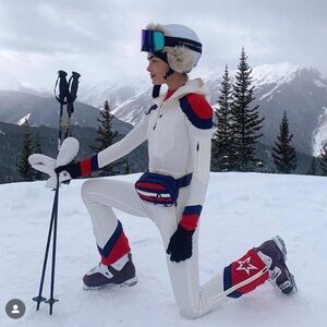 💫Perfect Moment Allos One Piece Ski Suit Snow White/Navy/Red—Medium 💫Like New